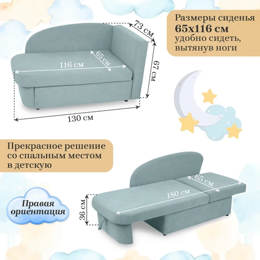 Диван-кровать правая 1050 мятный Brendoss в Дегтярске - degtyarsk.mebel-e96.ru