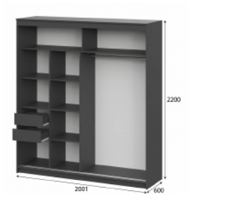 Шкаф-купе ШКП-3 2000 мм графит (СВ) в Дегтярске - degtyarsk.mebel-e96.ru