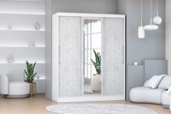 Шкаф-купе 1700 мм 3-х дверный с 1-м зеркалом (арт. 012) белый/цемент (Диал) в Дегтярске - degtyarsk.mebel-e96.ru