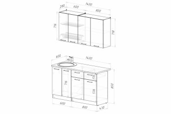 Кухонный гарнитур Асая Медиум 1400 мм (Герда) в Дегтярске - degtyarsk.mebel-e96.ru