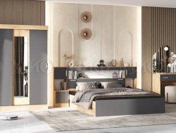 Спальный гарнитур Бася крафт/графит (Миф) в Дегтярске - degtyarsk.mebel-e96.ru
