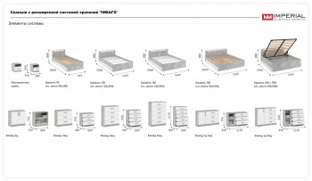 Спальный гарнитур Чикаго модульный, ателье светлый/белый (Имп) в Дегтярске - degtyarsk.mebel-e96.ru