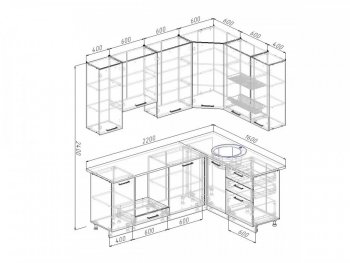 Угловой кухонный гарнитур Дели 2200х1600 мм в Дегтярске - degtyarsk.mebel-e96.ru