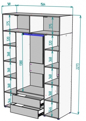 Шкаф 1564 мм Erik H328 + Антресоль HA4 (Графит) в Дегтярске - degtyarsk.mebel-e96.ru