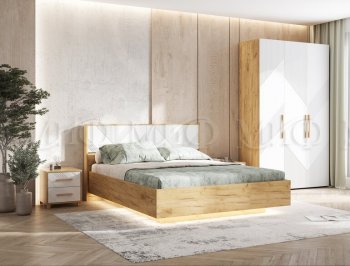 Кровать парящая Ирис крафт/белый с подсветкой (Миф) в Дегтярске - degtyarsk.mebel-e96.ru