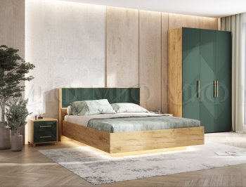 Кровать парящая с ПМ Ирис грин/дуб крафт (Миф) в Дегтярске - degtyarsk.mebel-e96.ru