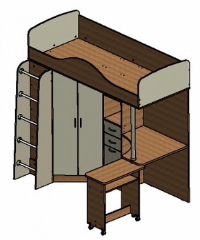 Кровать-чердак Теремок-1 Дуб молочный/Орех в Дегтярске - degtyarsk.mebel-e96.ru