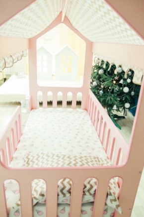 Кроватка-домик без ящика 800*1600 (Розовый) в Дегтярске - degtyarsk.mebel-e96.ru