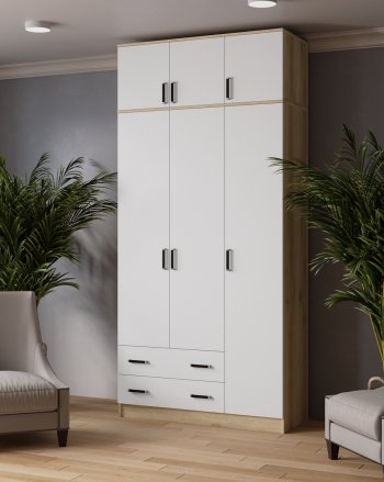 Шкаф Лагуна с антресолью делано/белый (Текс) в Дегтярске - degtyarsk.mebel-e96.ru