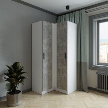 Шкаф угловой Ларс (угол прямой), Белый/Ателье светлое (Микон) в Дегтярске - degtyarsk.mebel-e96.ru