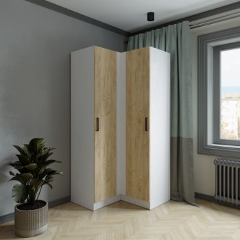 Шкаф угловой Ларс (угол прямой), Белый/Крафт золотой (Микон) в Дегтярске - degtyarsk.mebel-e96.ru