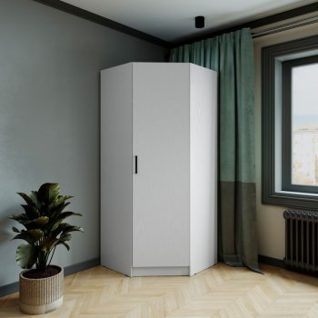 Шкаф угловой Ларс (угол скос), Белый (Микон) в Дегтярске - degtyarsk.mebel-e96.ru