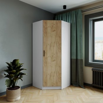 Шкаф угловой Ларс (угол скос), Белый/Крафт золотой (Микон) в Дегтярске - degtyarsk.mebel-e96.ru