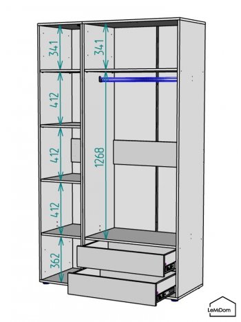 Шкаф Linnea MHR-3-2 2050х1200х510 (ДВ-М 11.1.25) в Дегтярске - degtyarsk.mebel-e96.ru
