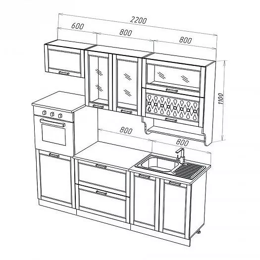 Кухонный гарнитур Милано 2200 мм Ком. №3 (Миф) в Дегтярске - degtyarsk.mebel-e96.ru