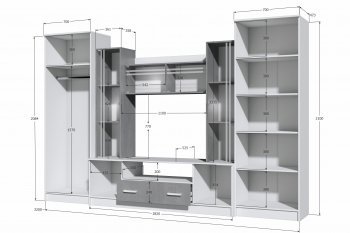 Стенка Николь-2 белый/бетонный камень(Зарон) в Дегтярске - degtyarsk.mebel-e96.ru