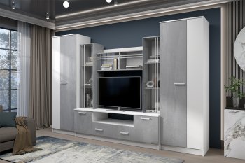 Стенка Николь-2 белый/бетонный камень(Зарон) в Дегтярске - degtyarsk.mebel-e96.ru