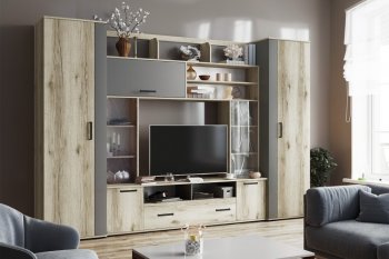 Гостиная Оскар-18-2 дуб делано/графит (Текс) в Дегтярске - degtyarsk.mebel-e96.ru