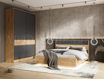 Кровать парящая Роджина с подсветкой, крафт/графит (Миф) в Дегтярске - degtyarsk.mebel-e96.ru