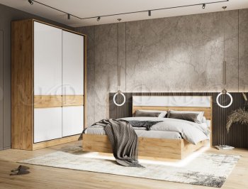 Кровать парящая Роджина с подсветкой, крафт/белый (Миф) в Дегтярске - degtyarsk.mebel-e96.ru