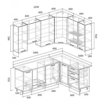 Угловой кухонный гарнитур Роза 2200*1600 мм Sanvut в Дегтярске - degtyarsk.mebel-e96.ru