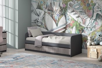 Кровать Соната 900 графит/крафт серый (Зарон) в Дегтярске - degtyarsk.mebel-e96.ru