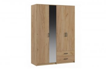 Шкаф 1500 мм  4-х ств. с зеркалом 2 ящ. SVETLANA LOFT, дуб золотой (Генезис) в Дегтярске - degtyarsk.mebel-e96.ru