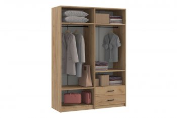 Шкаф 1500 мм  4-х ств. с зеркалом 2 ящ. SVETLANA LOFT, дуб золотой (Генезис) в Дегтярске - degtyarsk.mebel-e96.ru